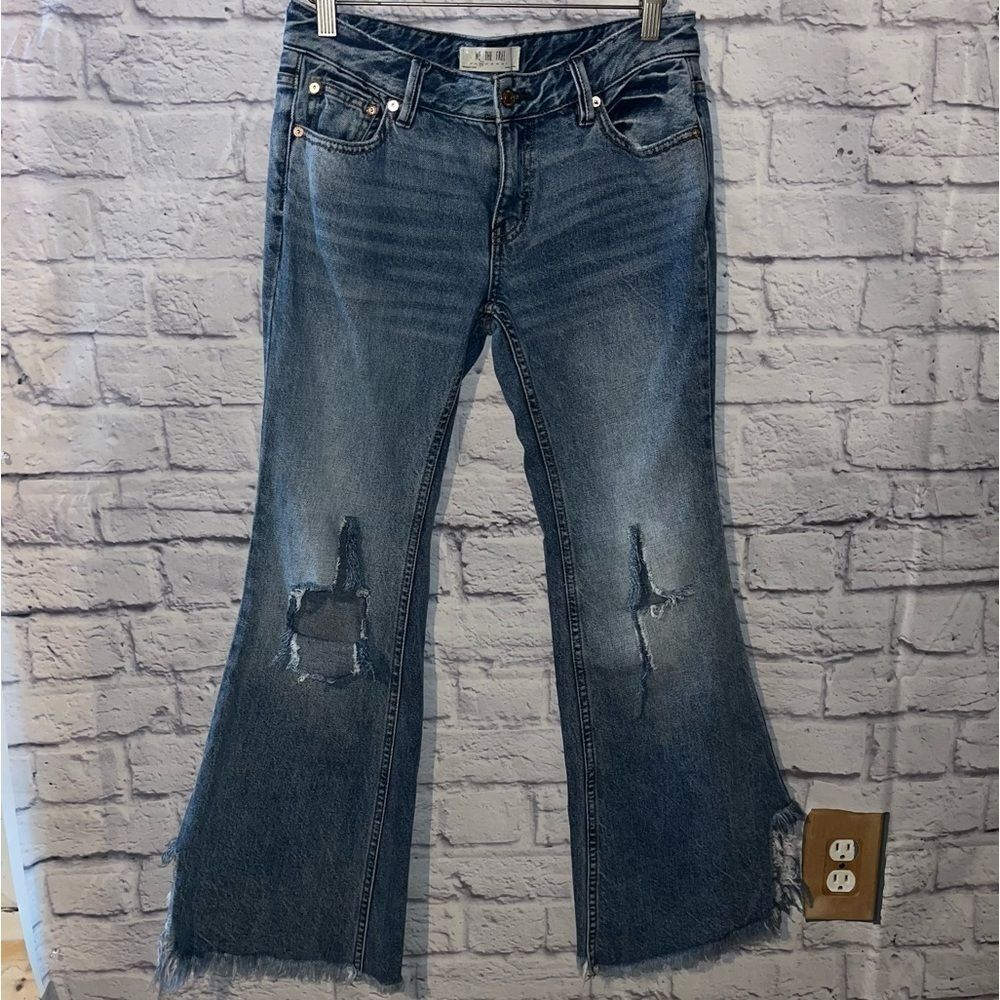 We the Free Free people distressed denim jeans womens wide legged flared size 26